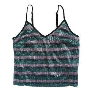 Wild Fable Striped Sequin Tank Top Size M Purple Green Black Shimmering Party